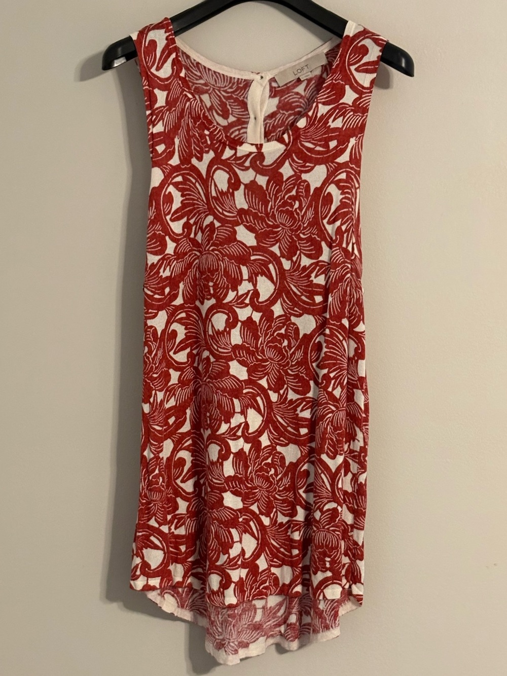 LOFT Red and White Floral Sleeveless Shift Dress - Size Large